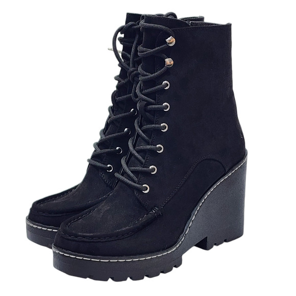 Cool Planet By Steve Maden Marsh Boots‎ Size 10 M Black Wedge Booties - Picture 2 of 16